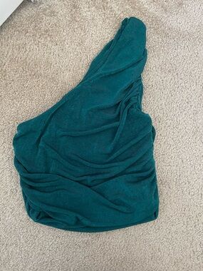 One-Shoulder Ruched Tank Top in Deep Teal